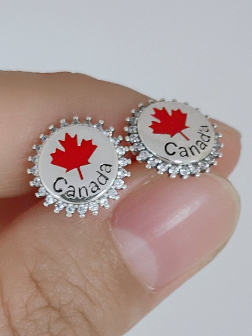 Canada Flag Maple Leaf Stud Earrings Exclusive Designed Jewelry S925 Silver
